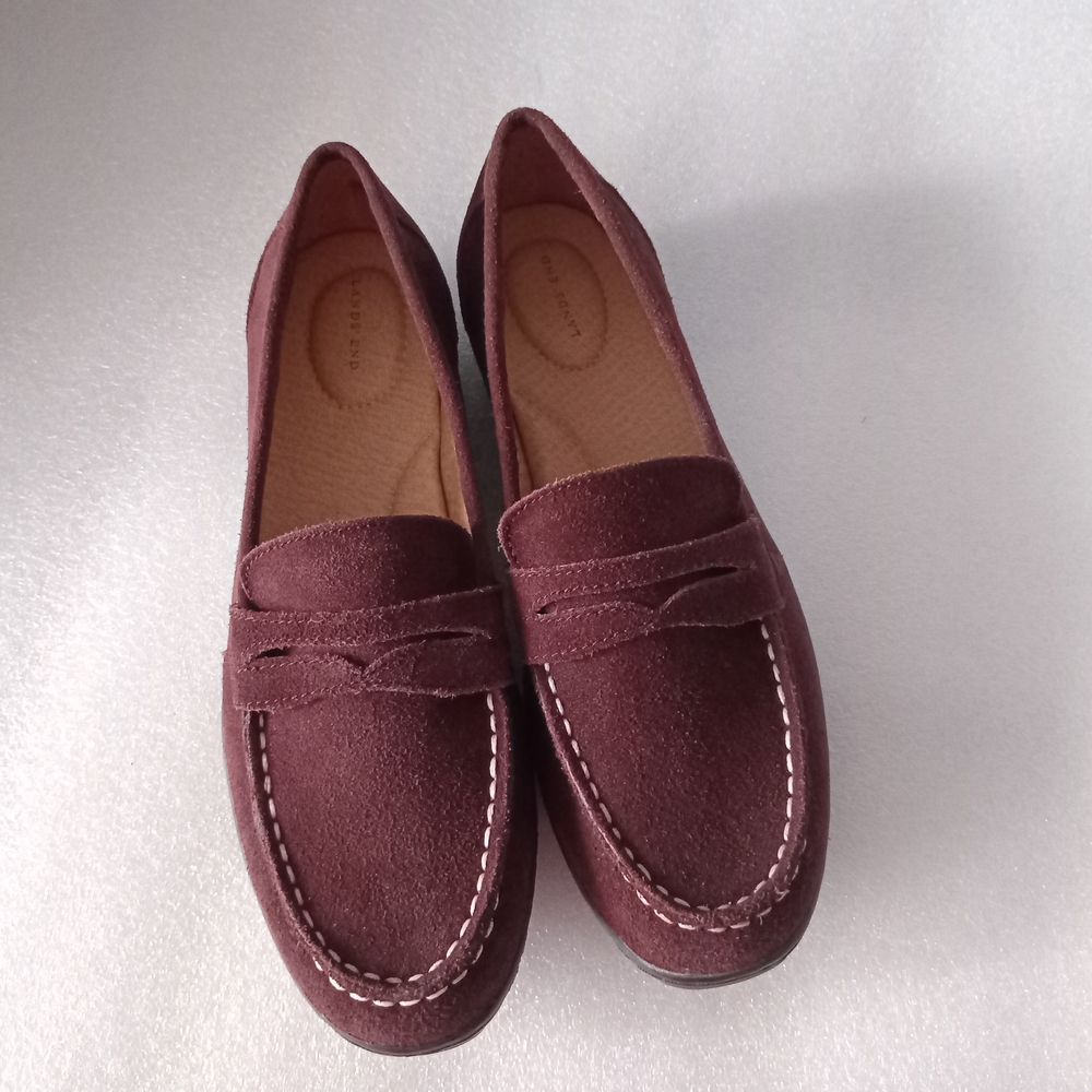 Land's End Women's Brown Leather Loafers Flat Comfy Shoes Size 8.5